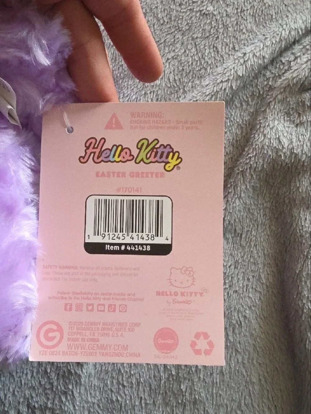 Hello Kitty Plush in Lavender with Pink Bow and Teal Ribbon